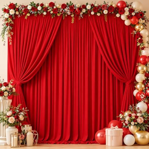 Wrinkle-Free Red Backdrop Curtain Drapes 20x10ft, 4-Pack 5x10ft in 10x10ft (W5'xH10', 4 Panels) in Red
