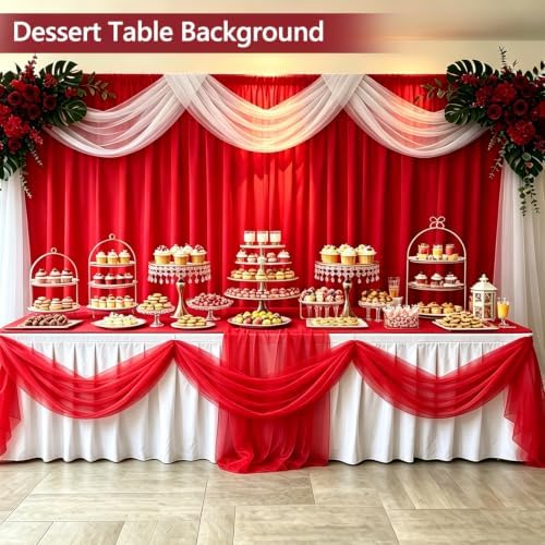 Wrinkle-Free Red Backdrop Curtain Drapes 20x10ft, 4-Pack 5x10ft in 10x10ft (W5'xH10', 4 Panels) in Red, alternate view 5