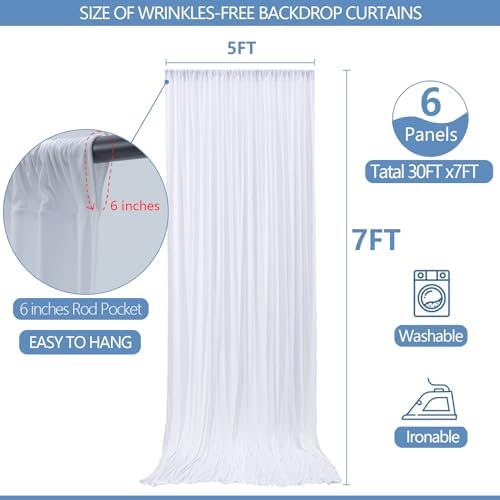 Wrinkle Free White Backdrop Curtain for Parties 30x7ft Soft Fabric Drapes Wedding White Curtain Backdrop for, alternate view