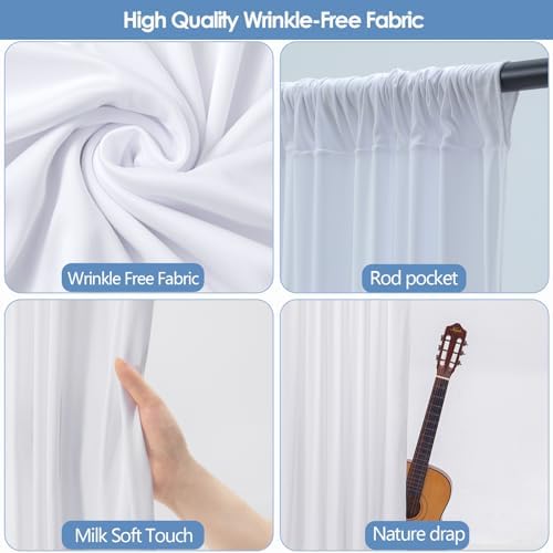 Wrinkle Free White Backdrop Curtain for Parties 30x7ft Soft Fabric Drapes Wedding White Curtain Backdrop for, alternate view