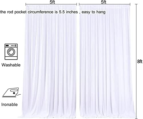 Wrinkle Free White Backdrop Curtain for Parties, Polyester Photo Backdrop Drapes for Weddings Birthday, alternate view 6