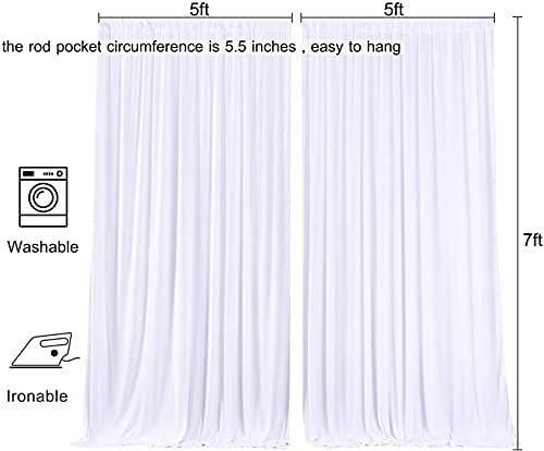 Wrinkle Free White Backdrop Curtains for Parties, Polyester Photo Backdrop Drapes 2 Panels 5x7ft for Photography, alternate
