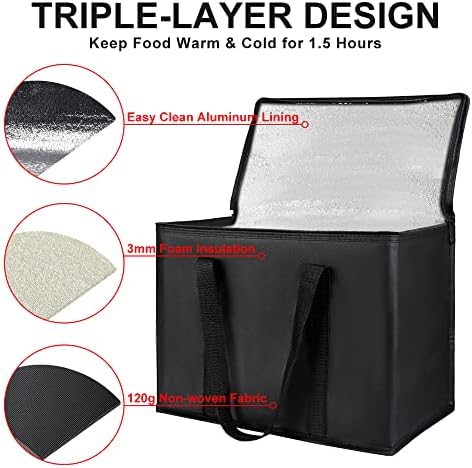X-Large Insulated Reusable Grocery Shopping Bags, Black+Red, 2 Pack, alternate view 4
