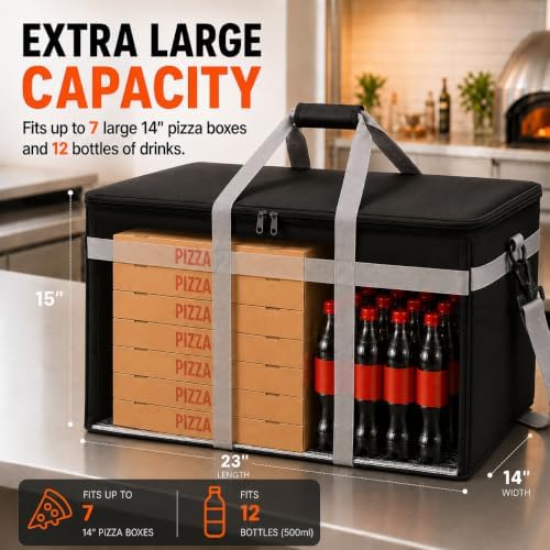 XXXL Insulated Food Delivery Bag with Hard Base and Divider, Black in Black, alternate view 2