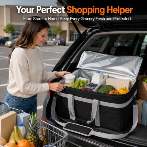 XXXL Insulated Food Delivery Bag with Hard Base and Divider, Black in Black, alternate view 3