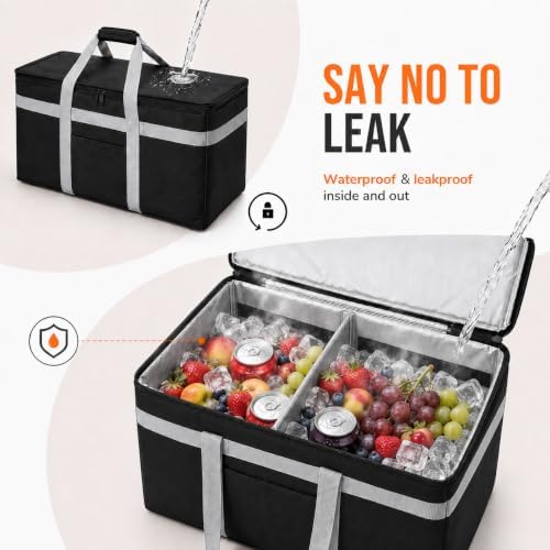 XXXL Insulated Food Delivery Bag with Hard Base and Divider, Black in Black, alternate view 5