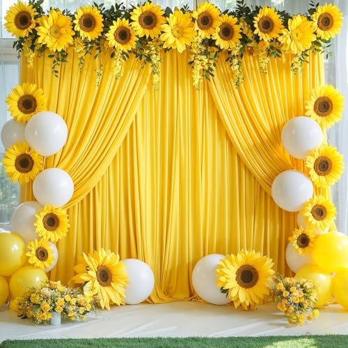 Yellow Backdrop Curtain for Parties Wrinkle Free Lemon Yellow Photo Curtains Backdrop Drapes Fabric Decoration, alternate