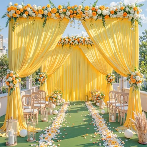 Yellow Backdrop Curtains 40 x 10ft for Photo Background Wrinkle Free Drapes in W4' x H10'(10 panels) in Yellow