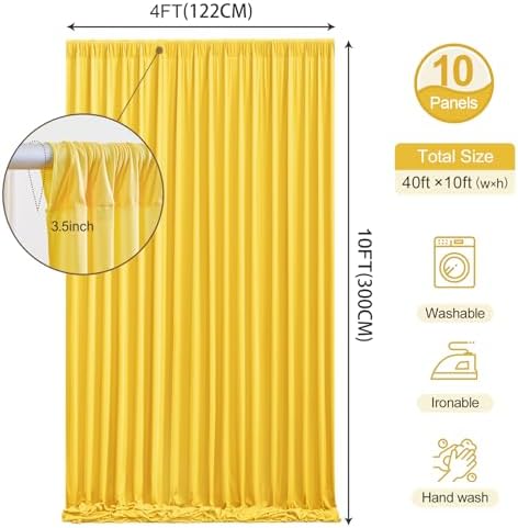 Yellow Backdrop Curtains 40 x 10ft for Photo Background Wrinkle Free Drapes in W4' x H10'(10 panels) in Yellow, alternate