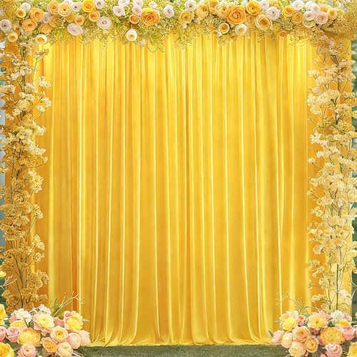 Yellow Backdrop Curtains 8 x 10 ft for Photo Background Wrinkle Free Drapes in W4' x H10'(2 panels) in Yellow
