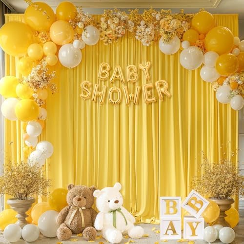 Yellow Backdrop Curtains 8 x 10 ft for Photo Background Wrinkle Free Drapes in W4' x H10'(2 panels) in Yellow, alternate view