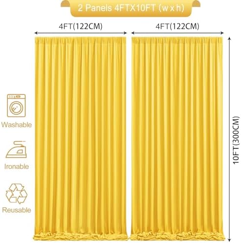 Yellow Backdrop Curtains 8 x 10 ft for Photo Background Wrinkle Free Drapes in W4' x H10'(2 panels) in Yellow, alternate view