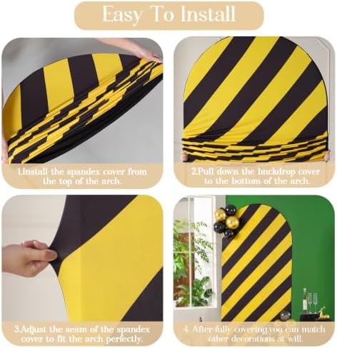 Yellow Black Striped Arch Backdrop Cover 7.2 FT Birthday Party Balloon Yellow Striped Arch Covers Stretchy, alternate view 3