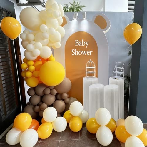 Yellow Brown White Balloon Garland Arch Kit, 155Pcs Latex Balloons Different Size 18 12 10 5 inch for Birthday, alternate