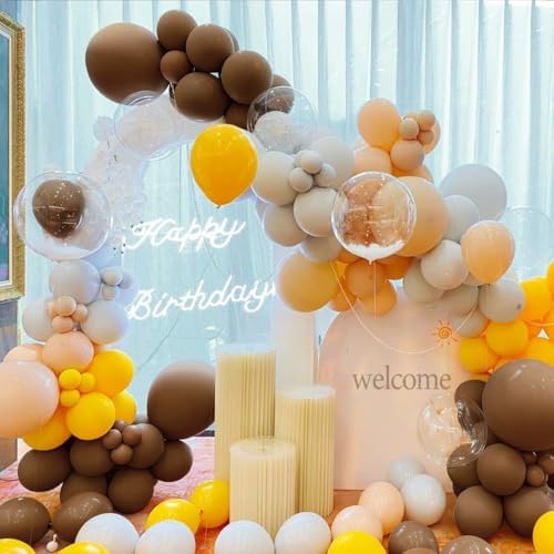 Yellow Brown White Balloon Garland Arch Kit, 155Pcs Latex Balloons Different Size 18 12 10 5 inch for Birthday, alternate