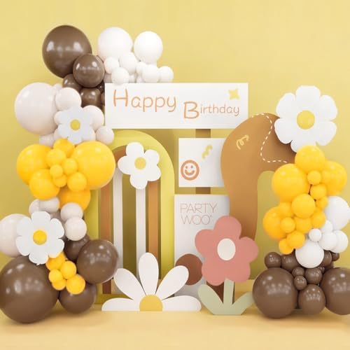 Yellow Brown White Balloon Garland Arch Kit, 155Pcs Latex Balloons Different Size 18 12 10 5 inch for Birthday, alternate