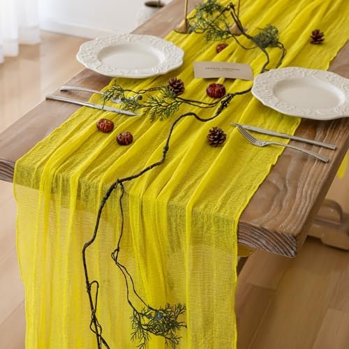 Yellow Cheesecloth Summer Table Runner 120 Inches for Party Home Decor