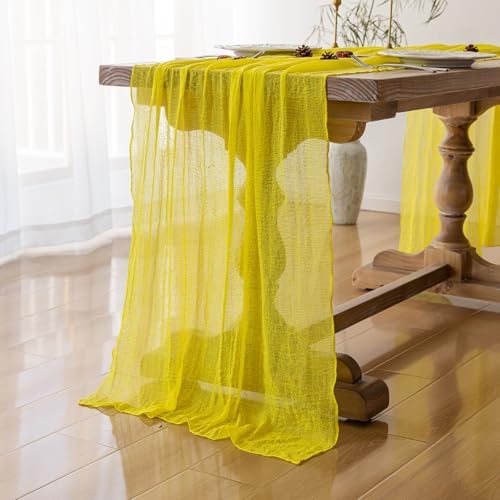 Yellow Cheesecloth Summer Table Runner 120 Inches for Party Home Decor, alternate view 2