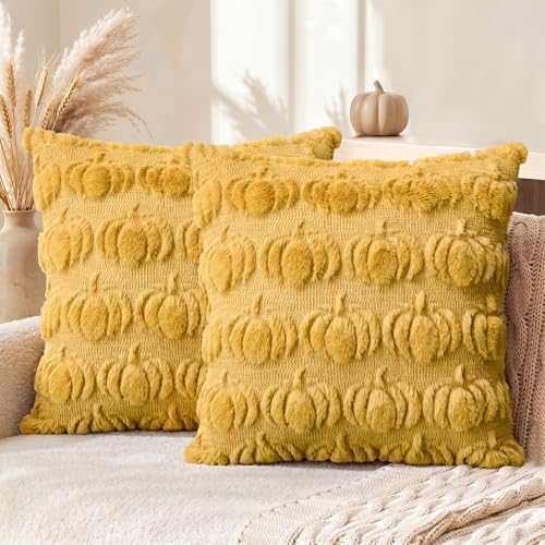 Yellow Fall Pumpkin Throw Pillow Covers 18x18 Inch in 18x18 Inch