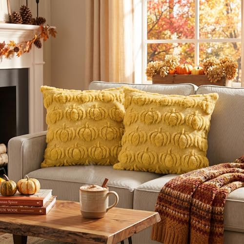 Yellow Fall Pumpkin Throw Pillow Covers 18x18 Inch in 18x18 Inch, alternate view 2