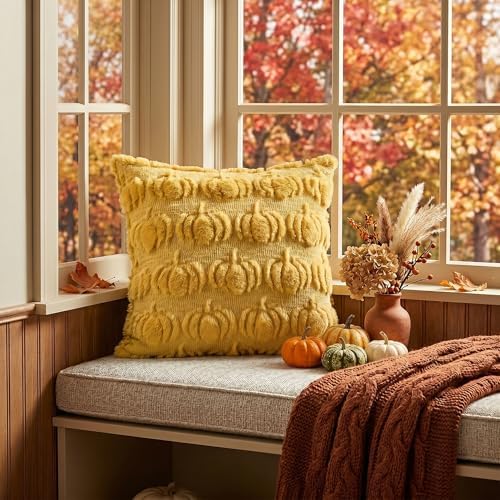 Yellow Fall Pumpkin Throw Pillow Covers 18x18 Inch in 18x18 Inch, alternate view 3