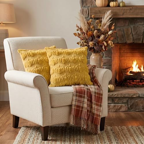 Yellow Fall Pumpkin Throw Pillow Covers 18x18 Inch in 18x18 Inch, alternate view 4