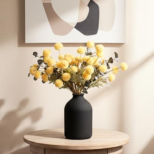 Yellow Flowers Artificial 10 Long Stems Kiku Flower With Eucalyptus in Yellow, alternate view 2