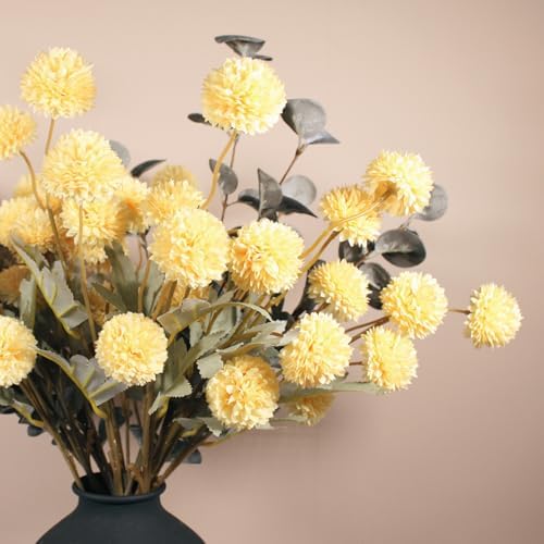 Yellow Flowers Artificial 10 Long Stems Kiku Flower With Eucalyptus in Yellow, alternate view 4
