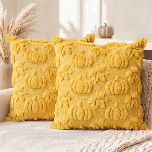 Yellow Pumpkin Fall Throw Pillow Covers 18x18 Inch in 18x18 Inch