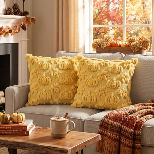 Yellow Pumpkin Fall Throw Pillow Covers 18x18 Inch in 18x18 Inch, alternate view 2