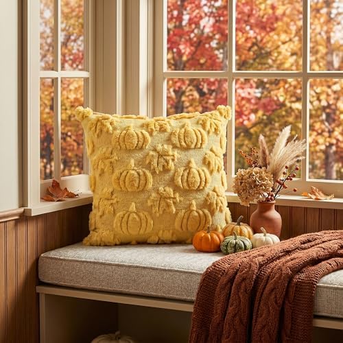 Yellow Pumpkin Fall Throw Pillow Covers 18x18 Inch in 18x18 Inch, alternate view 3