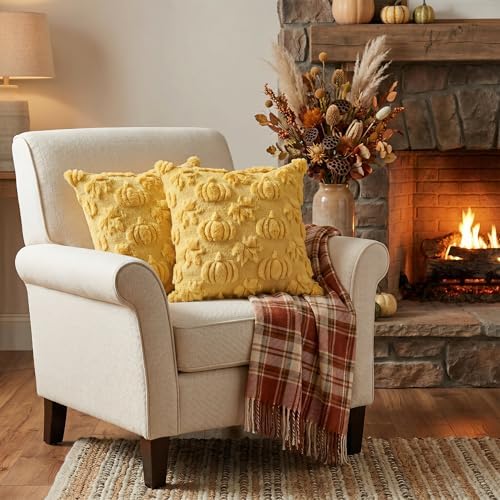 Yellow Pumpkin Fall Throw Pillow Covers 18x18 Inch in 18x18 Inch, alternate view 4