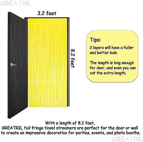Yellow Streamers Party Backdrop - Foil Fringe for Pineapple/Lemon/Truck/Race Birthdays Party Decoration - 3.2ft, alternate