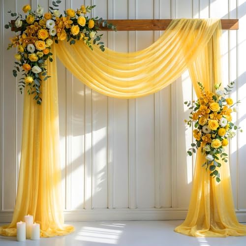 Yellow Wedding Arch Draping Fabric 28" x19FT Sheer Curtain Drapes in 28" width x 19Ft length(1 Panel) in Yellow