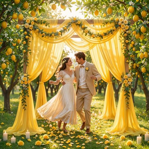Yellow Wedding Arch Draping Fabric 28" x19FT Sheer Curtain Drapes in 28" width x 19Ft length(1 Panel) in Yellow, alternate