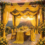Yellow Wedding Arch Draping Fabric 28" x19FT Sheer Curtain Drapes in 28" width x 19Ft length(1 Panel) in Yellow, alternate