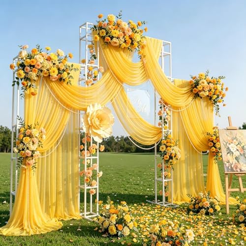 Yellow Wedding Arch Draping Fabric 28" x19FT Sheer Curtain Drapes in 28" width x 19Ft length(1 Panel) in Yellow, alternate