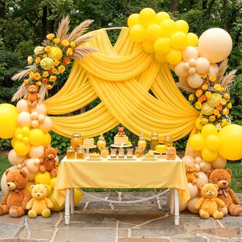 Yellow Wedding Arch Draping Fabric 28" x19FT Sheer Curtain Drapes in 28" width x 19Ft length(1 Panel) in Yellow, alternate