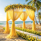 Yellow Wedding Arch Draping Fabric 28" x19FT Sheer Curtain Drapes in 28" width x 19Ft length(1 Panel) in Yellow, alternate