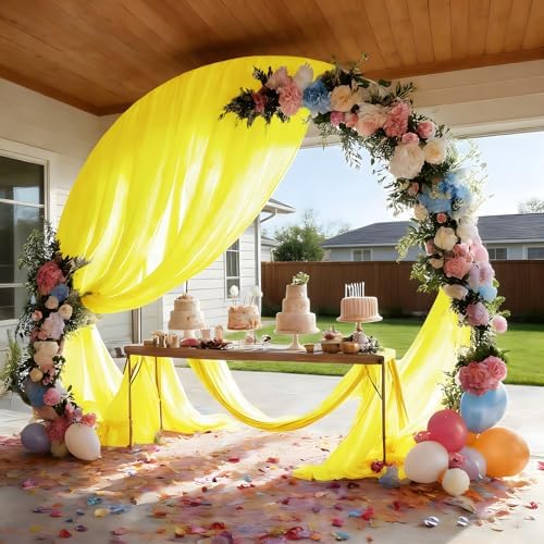 Yellow Wedding Arch Draping Fabric Sheer Curtain Drapes 2 Panels | 20 ft Extra Long Shimmery Backdrop Curtains, alternate
