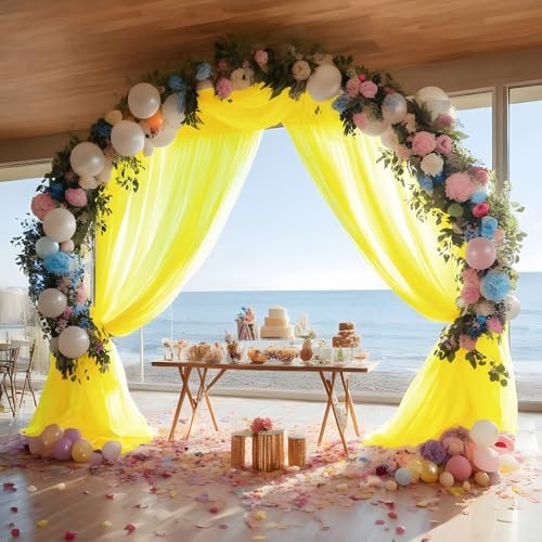 Yellow Wedding Arch Draping Fabric Sheer Curtain Drapes 2 Panels | 20 ft Extra Long Shimmery Backdrop Curtains, alternate