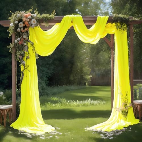 Yellow Wedding Arch Draping Fabric Sheer Curtain Drapes 2 Panels | 20 ft Extra Long Shimmery Backdrop Curtains, alternate