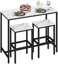 Yongchuang 3 Piece Bar Table and Chairs Set, White Faux Marble Wood Top