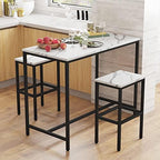 Yongchuang 3 Piece Bar Table and Chairs Set, White Faux Marble Wood Top, alternate view 2
