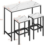 Yongchuang 3 Piece Bar Table and Chairs Set, White Faux Marble Wood Top, alternate view 3
