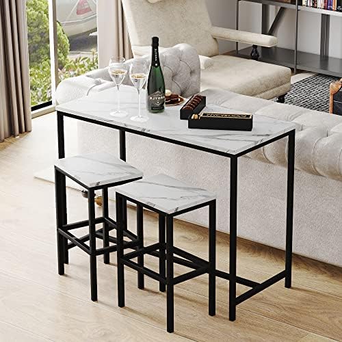 Yongchuang 3 Piece Bar Table and Chairs Set, White Faux Marble Wood Top, alternate view 5