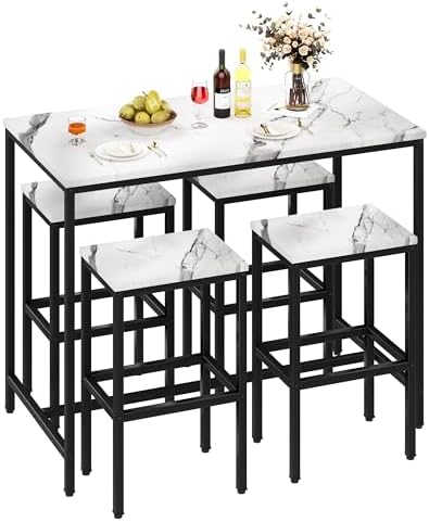 Yongchuang 5 Piece Bar Table and Chairs Set, 36" Hightop Table with Stools