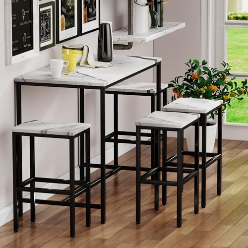 Yongchuang 5 Piece Bar Table and Chairs Set, 36" Hightop Table with Stools, alternate view 2