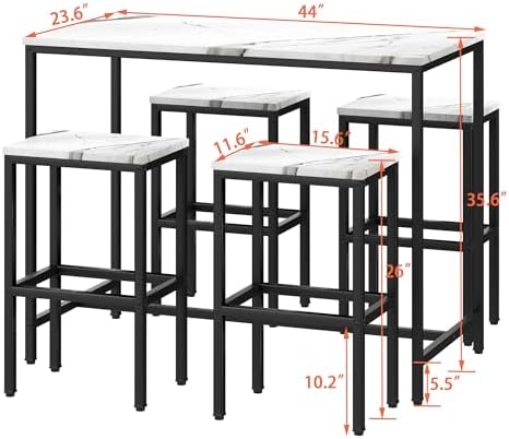 Yongchuang 5 Piece Bar Table and Chairs Set, 36" Hightop Table with Stools, alternate view 3