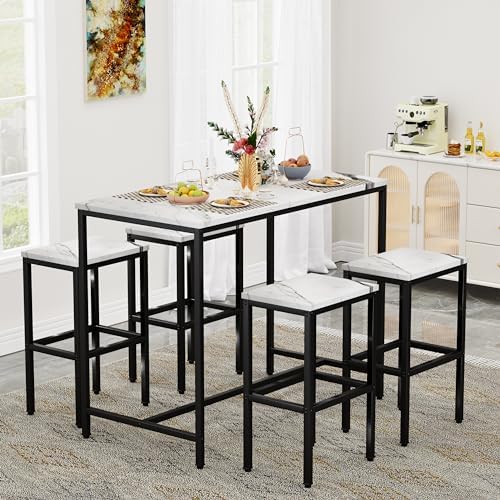 Yongchuang 5 Piece Bar Table and Chairs Set, 36" Hightop Table with Stools, alternate view 5